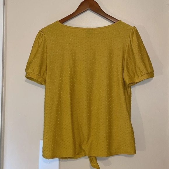 W5 women’s size Large top blouse shirt Mustard Swiss dot tie front - Picture 5 of 8